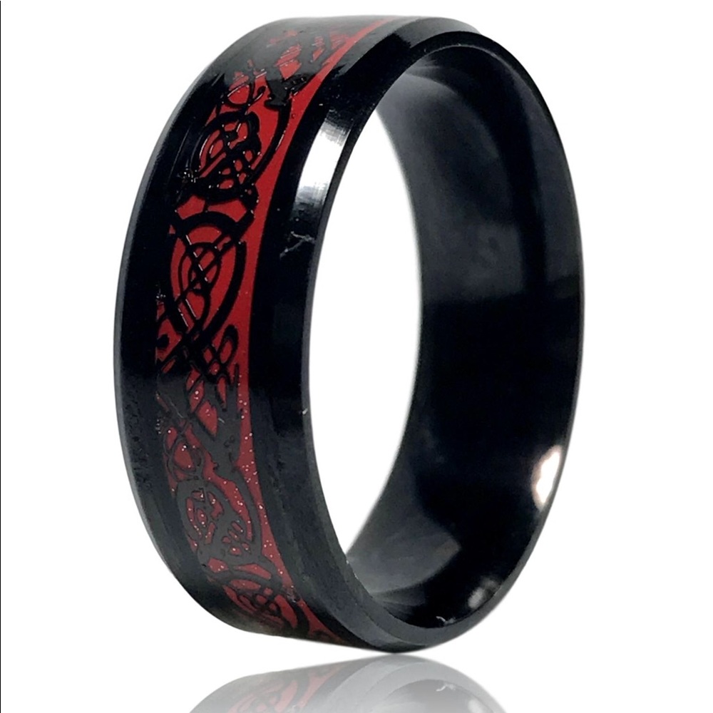 Black and Red Tribal Dragon Celtic Ring